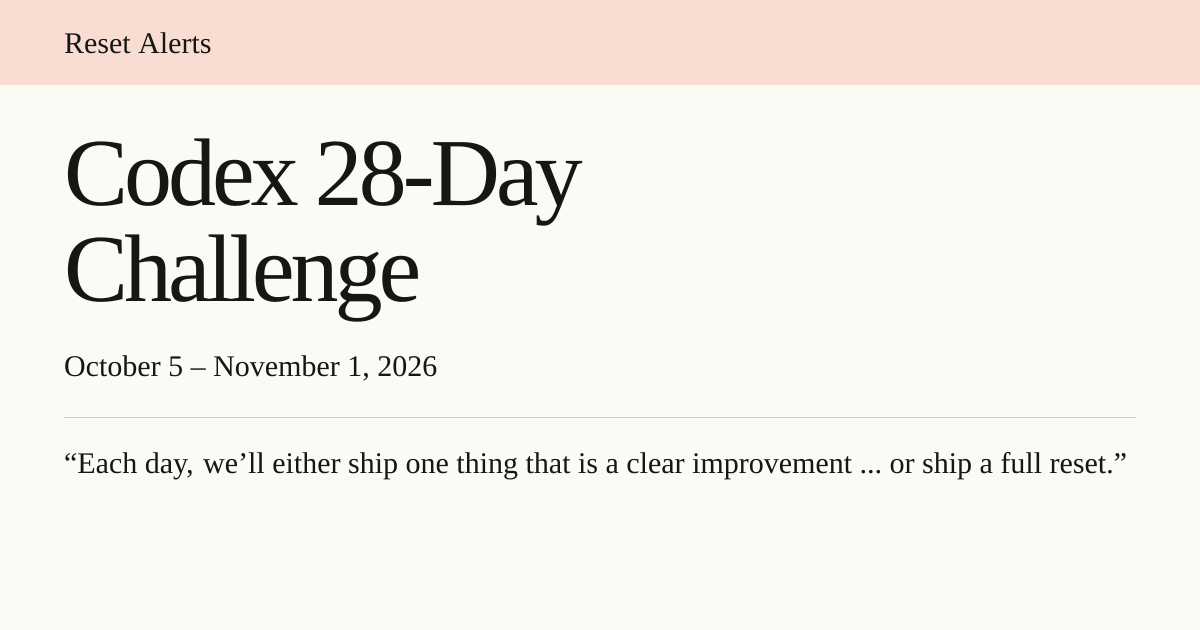 Codex 28-Day Challenge — Daily Improvements & Resets